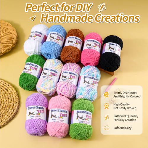 Image of 2 * 100g /3.5oz Fluffy Chenille Yarn for Crocheting, Chunky Velvet Yarn for Crochet Amigurumi, Used for Making Baby Yarns Blanket, Clothes, Pattern Knitting Creations (2- Khaki)