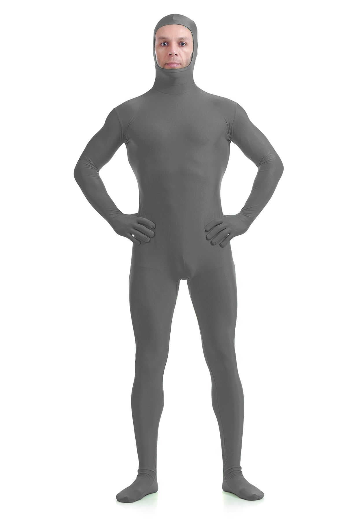 ATHX Men's and Women's Spandex Open Face Bodysuit Costume Adult Stretchy Halloween Cosplay Body Suit Zentai Suit Outfits