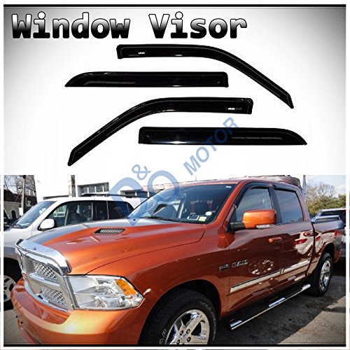 D&O MOTOR 4pcs Front+Rear Smoke Sun/Rain Guard Outside Mount Tape-On Window Visors for Ram 09-10 1500 Crew Cab Pickup 09-10 2500/3500 Crew Cab/Extended Crew Cab with 4 Full Size Doors