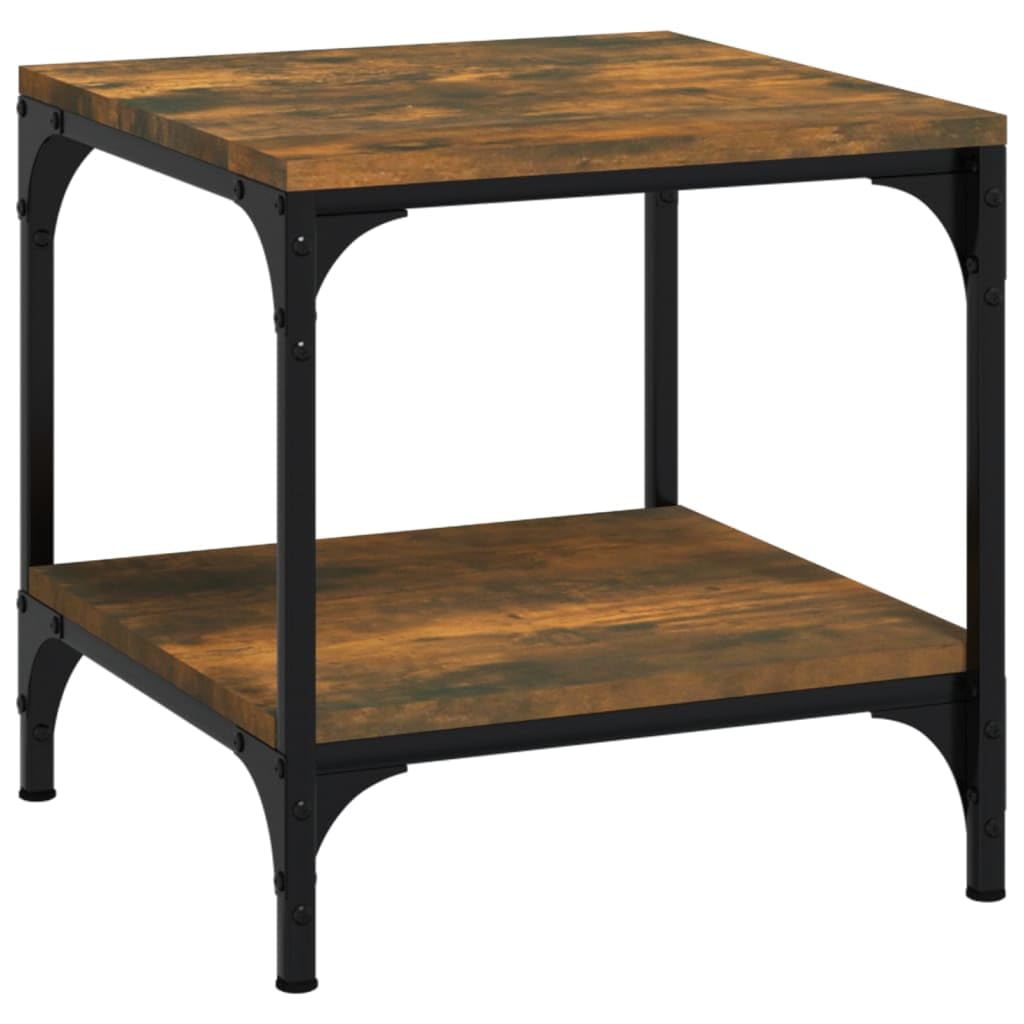 Mesas auxiliares de madera de roble ahumado, 2 unidades, 40 x 40 x 40 cm, con marco de acero estable y patas ajustables para salón, mesa de café, estante de almacenamiento y mobiliario