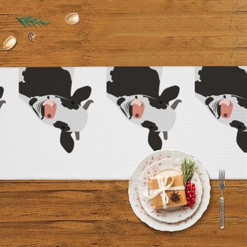 Chemin de table imprimé vache 35x152 cm avec pompons antidérapants