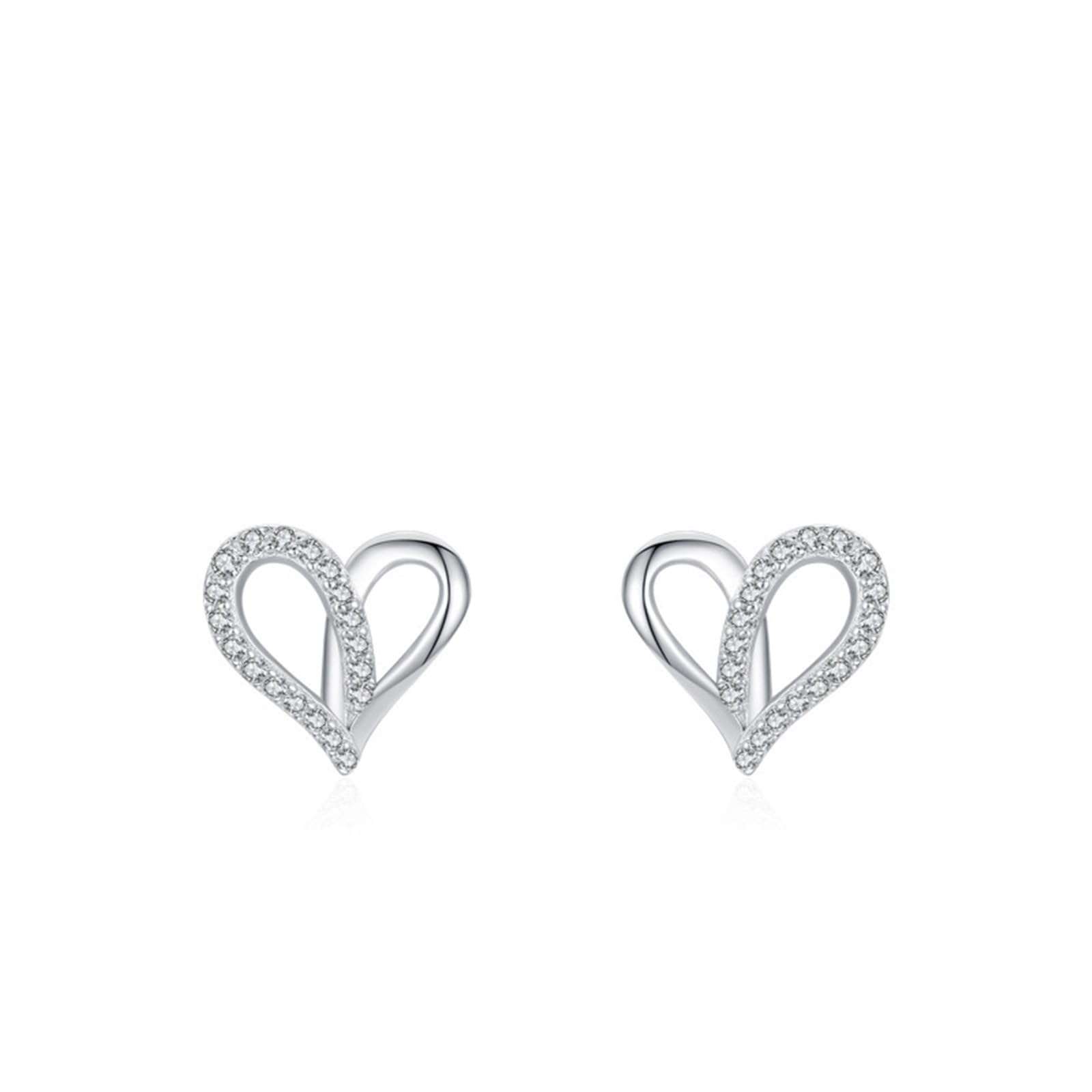 Pendientes de tuerca de oro blanco para mujer, oro blanco de 14 quilates, diseño clásico de corazón hueco con moissanita redonda, aretes de tuerca para cartílago de hélice para mujer, madre