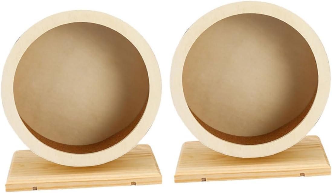 Yardwe 2pcs Wooden Hamster Exercise Wheels with Soft Cork Noise-reducing Running for Hamsters Sugar Gliders Gerbils Spacious Quiet Pet-Safe Fitness Spinner