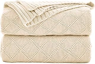 Cable Knit Throw Blanket 130x180cm 100% Cotton Solid Knitted Throw Blanket Super Soft Handmade Warm Knit Crochet Sweater Texture, for Car Couch Sofa Bed Home Decoration (Beige)