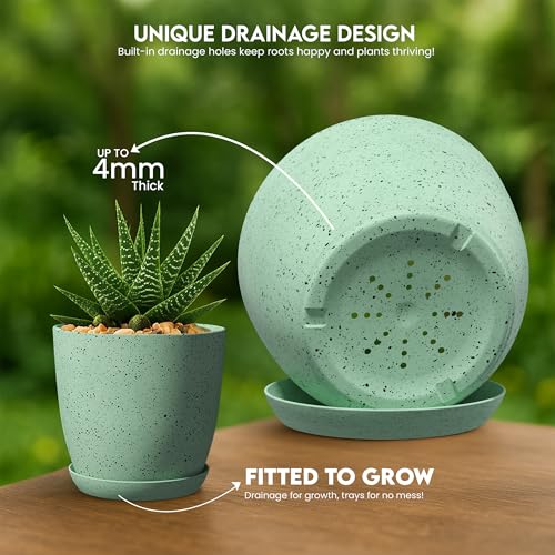 image for Utopia Home - Spotty Plant Pots Indoor with Drainage - 7/6.6/6/5.3/4.8