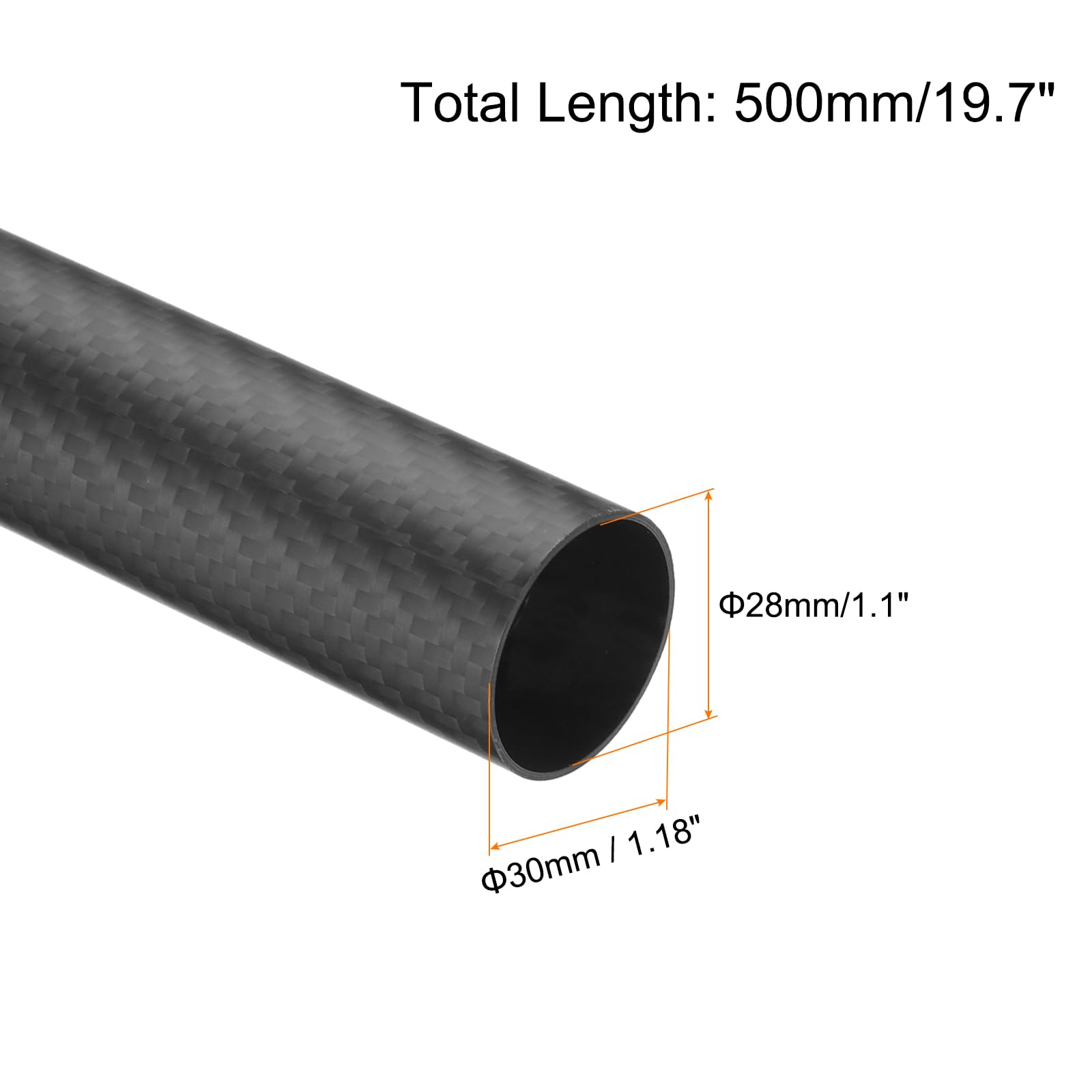 QUARKZMAN 2 Stück Kohlefaserrohr 28 x 30 x 500mm Matte Oberflächenstange 3K Roll Wrapped Reines Kohlefaser-Rundrohr für RC-Flugzeug Multicopter