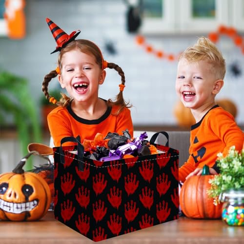 Image of Halloween Ghost thriller basket,Empty Halloween basket,Horror and thriller decor,Trick or Treat Box for Boys and Girls,Horror decor(Handprint)