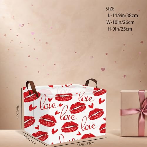 Image of Cute Heart Valentine's Day Basket Gifts Empty Storage Basket for Kid and Baby Room Decor (Love Red Lips)
