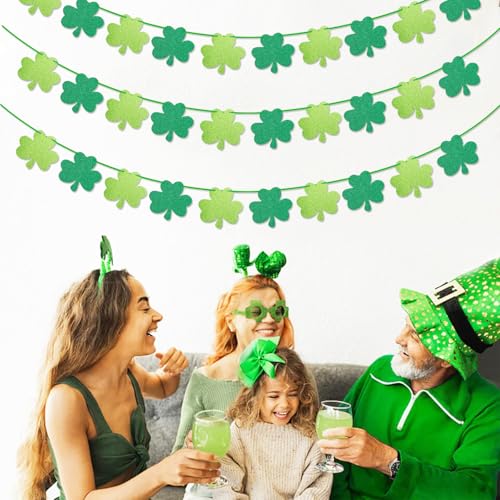 Image of St-Patricks Day Party-Decorations Shamrock Garland - 40ft Green Streamers Paper Banner, Saint Patty's Lucky Clover Spring Hanging Decor Hugfond