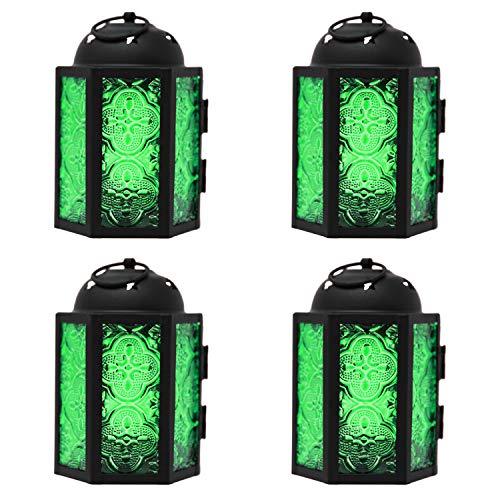 Vela Lanterns 4pz Mini piccoli portacandele decorativi marocchini per lanterne, vetro Verde