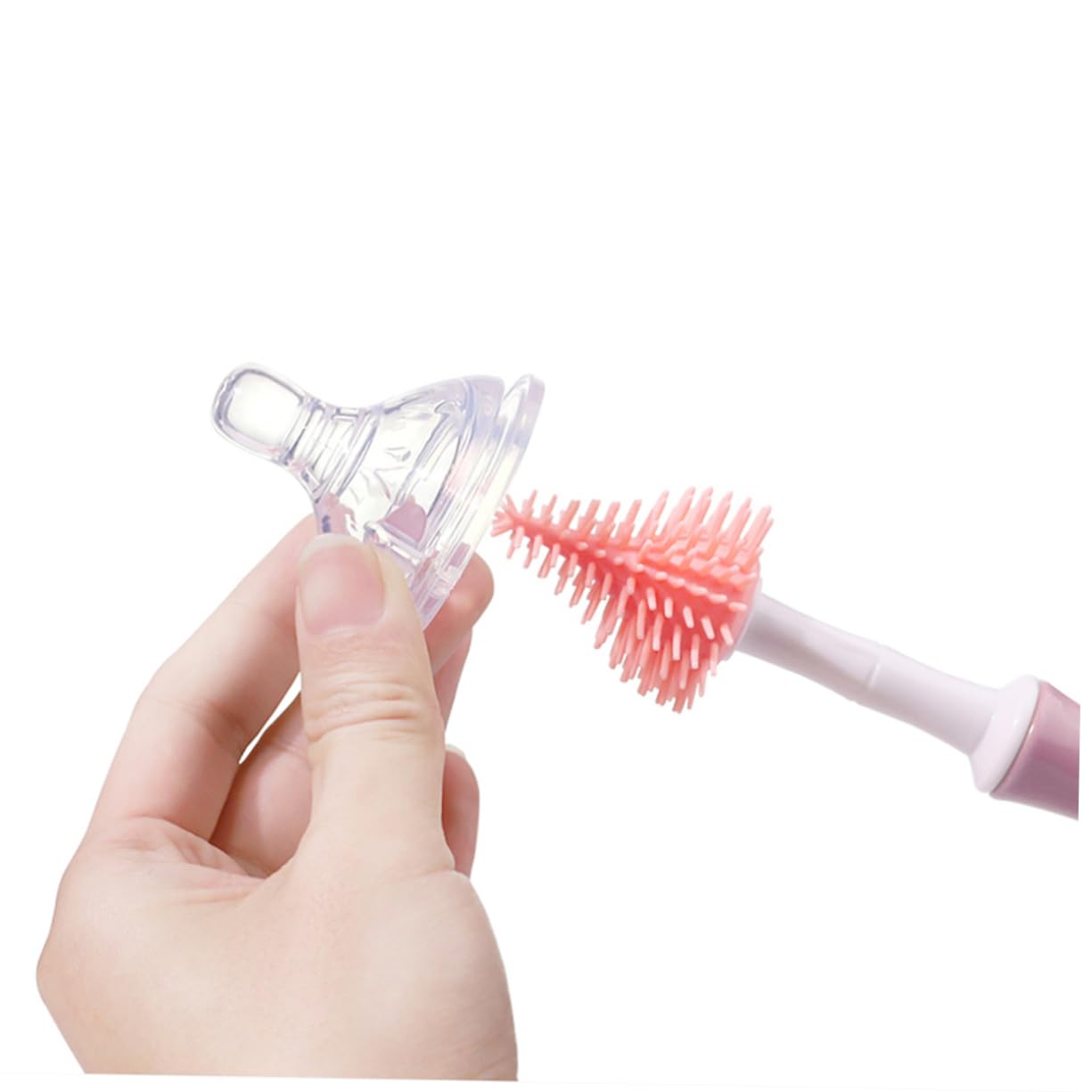 Abaodam 3juegos Limpieza para Biberones y Chupetes Cepillo Mango Rotatorio Accesorios Prácticos Cuidado del Color Rosa