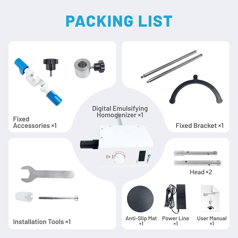 Miniatura 6 de Emulsionante dispersador de laboratorio de homogeneizador de alta velocidad, mezclador digital de emulsión de alto cizallamiento de 2000-20000 rpm,
