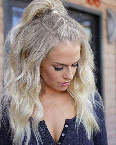 LANOVA 613 Curly Wigs for Women Synthetic Hair Wigs Ombre Platinum Blonde Wigs with Roots Middle Part Transparent Lace LANOVA-031-18