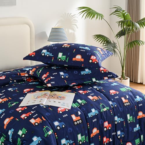 Image of Yibeizi Car Kids Comforter Set for Boys Full Navy Blue Bedding