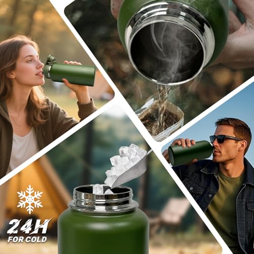 Image of 32 oz Insulated Water Bottle with Sleeve - Tactical Stainless Steel Gym Water Bottles for Men, Sports Water Bottle for Hiking Camping Outdoor with Camo Pouch