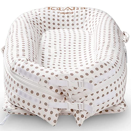 Image of Newborn Baby Nest, TotAha Superior Dock for A Tot, Organic Cotton Baby Dock, Secure Comfort Portable Lounger & Infant Floor Seat Newborn Essentials Must Haves for 0-12 Month -Dot