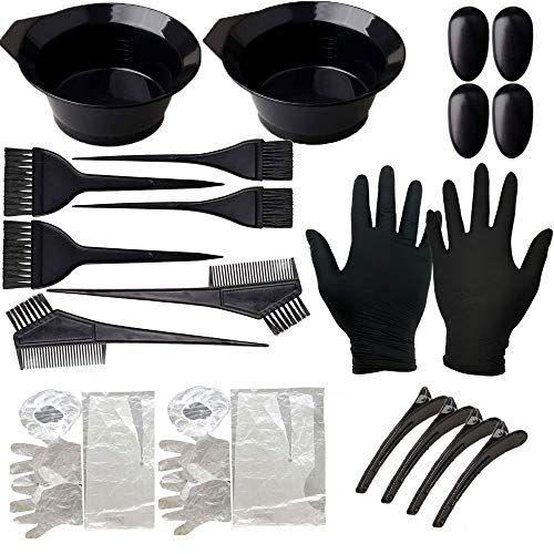 24 PCS Hair Dye Coloring Kit, Hair Color Brush Comb Ear Cover Mixing Bowl Disposable Gloves Cape Shower Cap Perfect Hair Dye Tools for Salon Hair Tint Dying Coloring