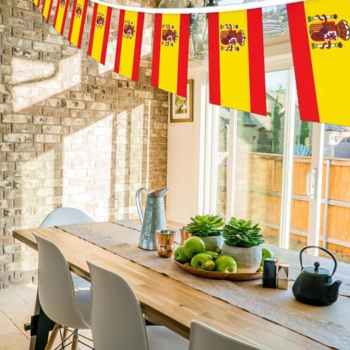 Image of Spain Flags Spanish String Flag Banners for Patriotic Events Independence Day Sports Bars Inside Outside Decorations 33 Feet 30 Flags