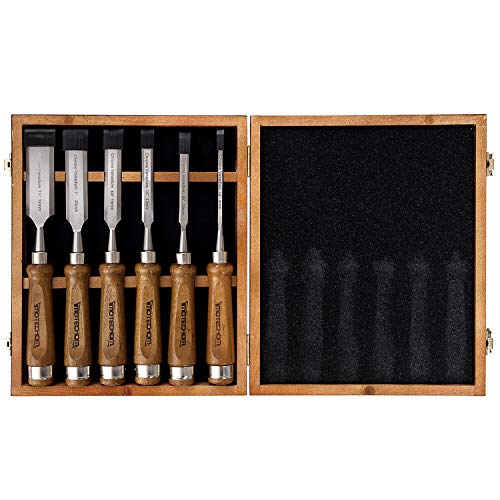 IMOTECHOM 6-Pieces Woodworking Wood Chisel Set with Walnut Handle, Wooden Storage Case