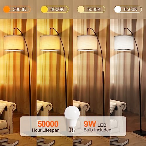 Outon Arc Floor Lamp With Remote Control, 81" Height Dimmable Led Floor Lamp With Stepless Color Temperature, Modern Tall Standing Lamp With Adjustable Hanging Drum Shade For Living Room, Bedroom #TOP2