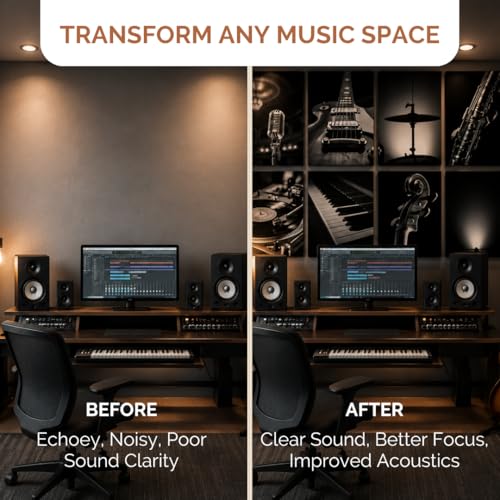 Image of Timber Acoustics Acoustic Art Wall Panels for Music Studio, 48 inchx32 inch PET Felt Sound Absorbing & Noise Reduction Panels for Wall, Acoustic Panels for Music Studio, (Vinyl Wood Fusion, Set of 6)