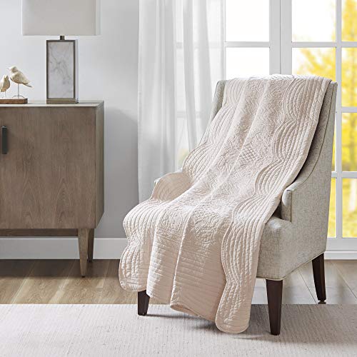 Madison Park Luxe Quilted Throw Blanket, Damask Stitching Design, Cotton Filled Spread, Ultra Soft