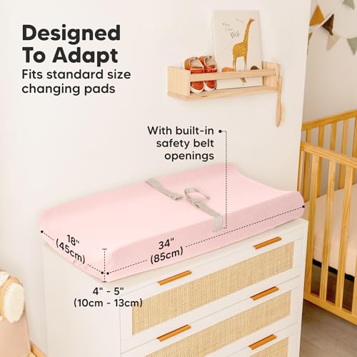 Image of 2-Pack Organic Changing Pad Covers for Girl, Boy, Neutral - 100% Cotton Changing Table Pad Cover, Soft Baby Nursery Diaper Changing Pad Sheets,Contour Changing Pads Liners,Change Pad Cover (Mist Rose)