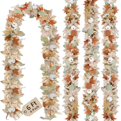 Neutral Fall Garland for Mantle Fireplace - 4 Pack Total