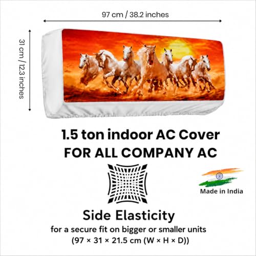 Image of Printed Split Ac Cover Indoor Unit For 1.5 Ton Capacity AC, Inner Unit Ac Cover, All Weather Cover /Attractive Digital Prints /Dustproof /Silken water-resistant Split Ac Cover ( Orange7Horses )