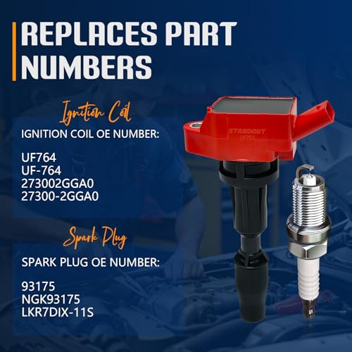 Image of STANDOUT UF764 Ignition Coil Pack & 93175 Iridium Spark Plug Set of 4 | Compatible with 2015-2019 Hyundai Sonata, 2017-2020 Santa Fe, 2016-2020 Kia Optima, 2016-2020 Sorento, 2017-2021 Sportage