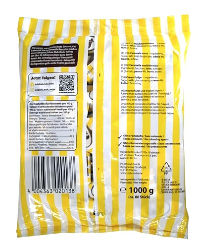 Original Sahne Muh-Muhs Sahne Toffees 1kg Beutel – Das Original seit 1965, einmalig sahniger Genuss – Frei von Farb- und Konservierungsmittel, glutenfrei (1 x 1000g)