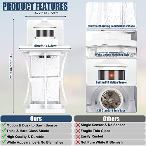 Image of 2 Packs White Motion Sensor Outdoor Lights - Advanced Dusk to Dawn Outdoor Lighting, Waterproof Exterior Light Wall Mount Fixtures, Anti-Rust Porch Outside Lights Wall Sconce for House, Garage, Square