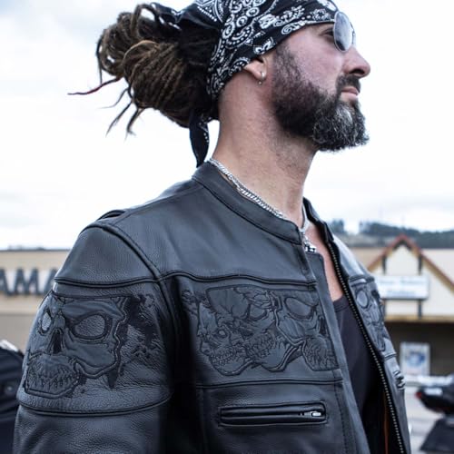 Image of Milwaukee Leather Men's Black Cowhide Quilted Pattern Scooter Style Racing Jacket MLM1545