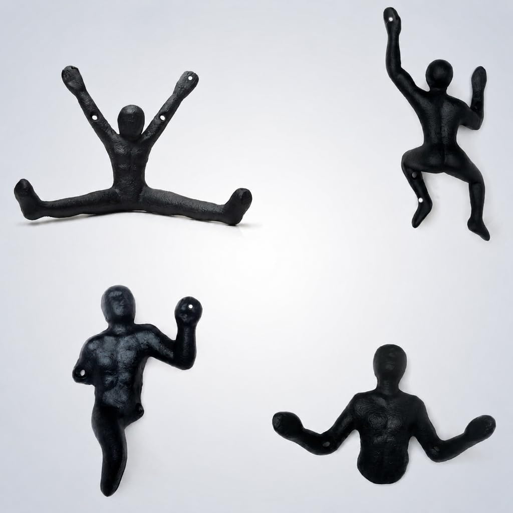 Cast Iron Coat Hook Athletic Figure Climbing Runing Metal Statue Wall Hooks Heavy Duty Wall Hooks (1, 1 Set of 4 Styles Run Gymnastics Climb Sprint)