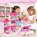 Toylink Pink Doll House for Girls, 3-Story Villa Playset with Light, 3 Dolls, Pool & Slide, Dollhouse Furniture and Accessories, Pretend Play Toddler Toys Birthday Gifts for Kids 3 4 5 6 7 8