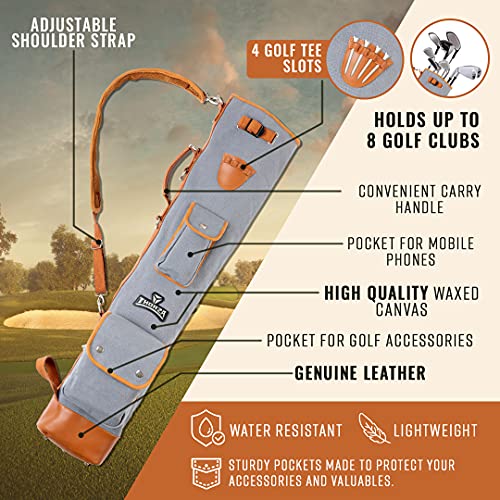 Thorza Bolsa de golfe Sunday para homens e mulheres – Bolas, camisetas e tacos vintage de lona e cou