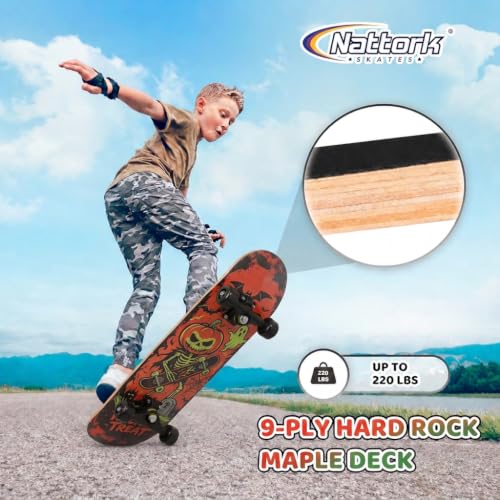 Image of Nattork 31 Inch Complete Skateboard, Standard Skateboards for Beginners, Wood 9 Layer Canadian Maple Trick Skate Boards for Boys Girls Youth Teens Adults