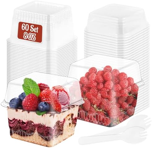 Amazon.com | GGOLDMER 60 Pack 8 oz Plastic Dessert Cups with Lids and ...