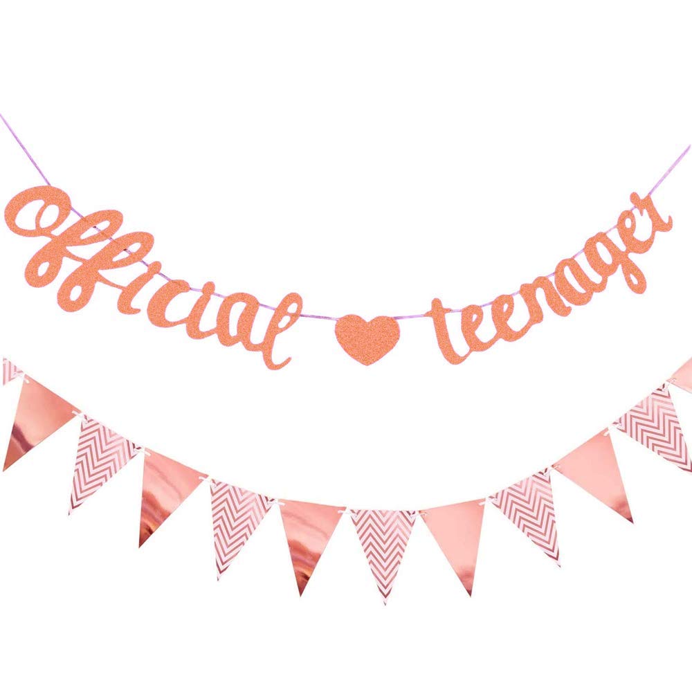 Striscione 13° Compleanno – Oro Rosa Glitterato – Scritta HAPPY 13TH BIRTHDAY – Decorazione Festa Per Ragazze – Lunghezza 3m - 3