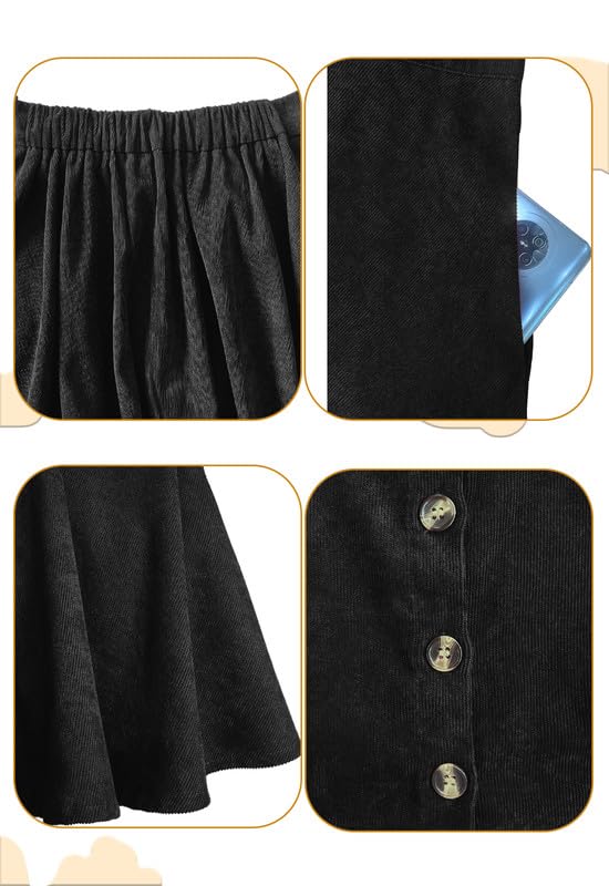 Alaster Queen Jupe courte en velours côtelé pour femme pour l'automne et l'hiver, ligne A, avec boutons, taille haute avec poches
