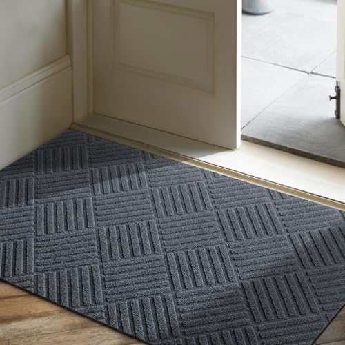 EGO LIFE 100% Waterproof Extra Durable Doormat, Natural Rubber Backing, Non Slip, Easy Clean, All-Season Heavy Duty, Low Profile Patio Entrance Floor Mat(47X35, Grey)
