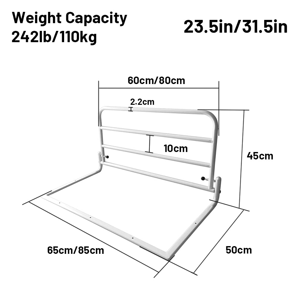Biała składana poręcz bezpieczeństwa dla starszych seniorów, drążek pomocniczy przy łóżku, pogrubiona stal, 110 kg, 80 cm, 1 strona