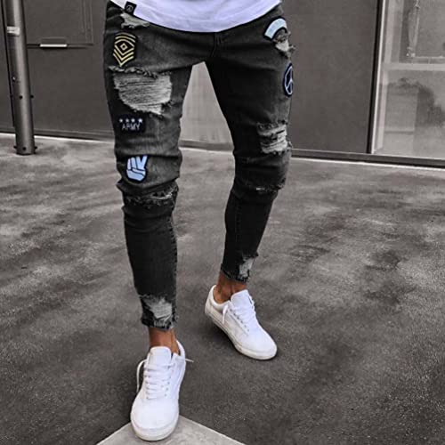 Men's Slim Jeans Ripped Denim Pants Denim Trousers Hole Biker Casual Elastic Skinny Jeans3