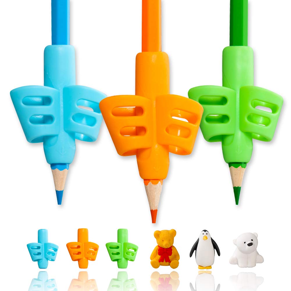 Pencil Grips,ANERZA Pencil Grips for Kids Handwriting,Writing Aid Grip for Preschoolers,Silicone Ergonomic Writing Tool for Children,Adults or Special Needs Lefty or Righty (6pcs)