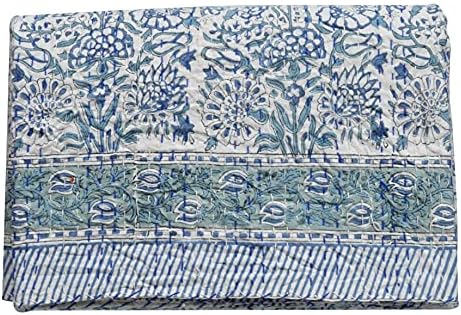 Yuvancrafts Indian Hand Block Print Kantha Quilt Queen Size Kantha Throw Kantha Bedspread Indian Blanket Cotton Bed Cover Handmade Quilt (Queen Size 90 X 108 Inch)