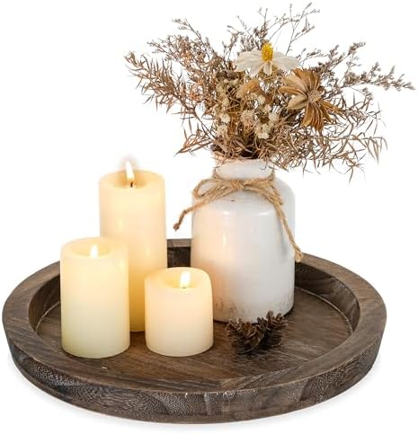 Romadedi Farmhouse Wooden Candle Tray - 11 Inch Round Decorative ...