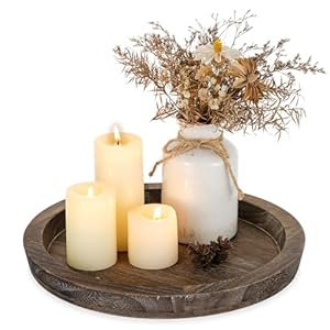Romadedi Farmhouse Wooden Candle Tray – 11 Inch Round Decorative Trays for Coffee Table Dining Centerpiece Kitchen Counter Candle Holder Wood Trays for Christmas Rustic Home Decor