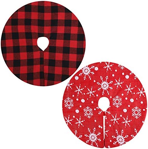 URATOT 2 Pack Mini Christmas Tree Skirt Fabric Skirt Christmas Tree Plush Skirt 15" White and Red for Christmas Tree Decoration