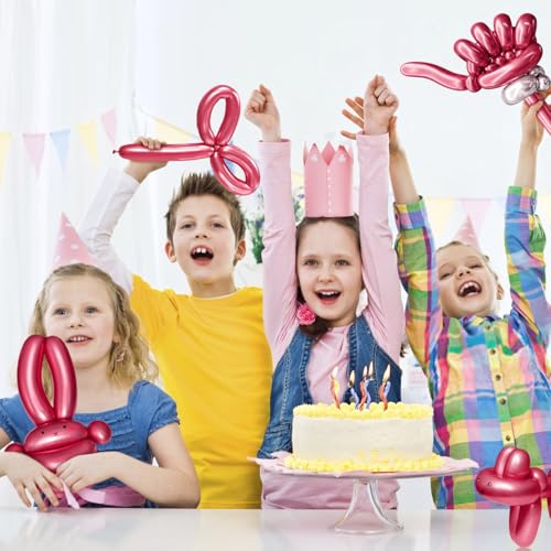 Image of 260 Metallic Red Long Balloons for Balloon Garland Thickening Skinny Latex Twisting Animals Modeling Christmas Birthday Wedding Party Festival Decorations 100pcs