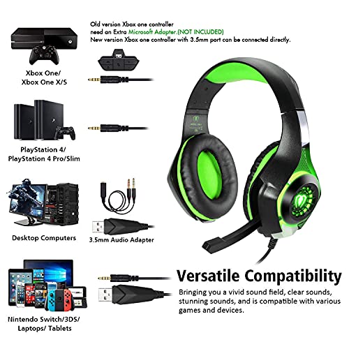 Bluefire Stereo Gaming Headset For Playstation 4 Ps4 Ps5, Over-Ear Headphones With Mic And Led Lights For Xbox One, Pc, Laptop(Green) #TOP2
